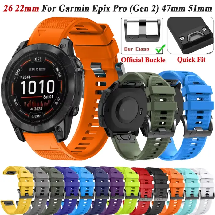 Bracelet de montre en silicone QuickFit pour Garmin, Epix Pro, Isabel 2, 7, 7X, 6, 6X, Pro 5, 5X, 22mm, 26mm, 47mm, 51mm