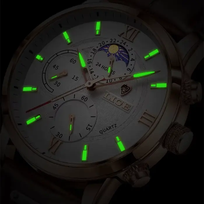 LIGE mode 24 heures Phase de lune montre hommes Sport de plein air