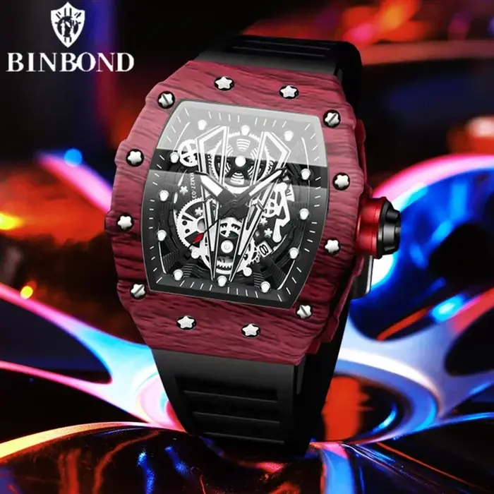 BINBOND marque hommes montres dominateur baril montre miroir incurvé Surface creuse sport