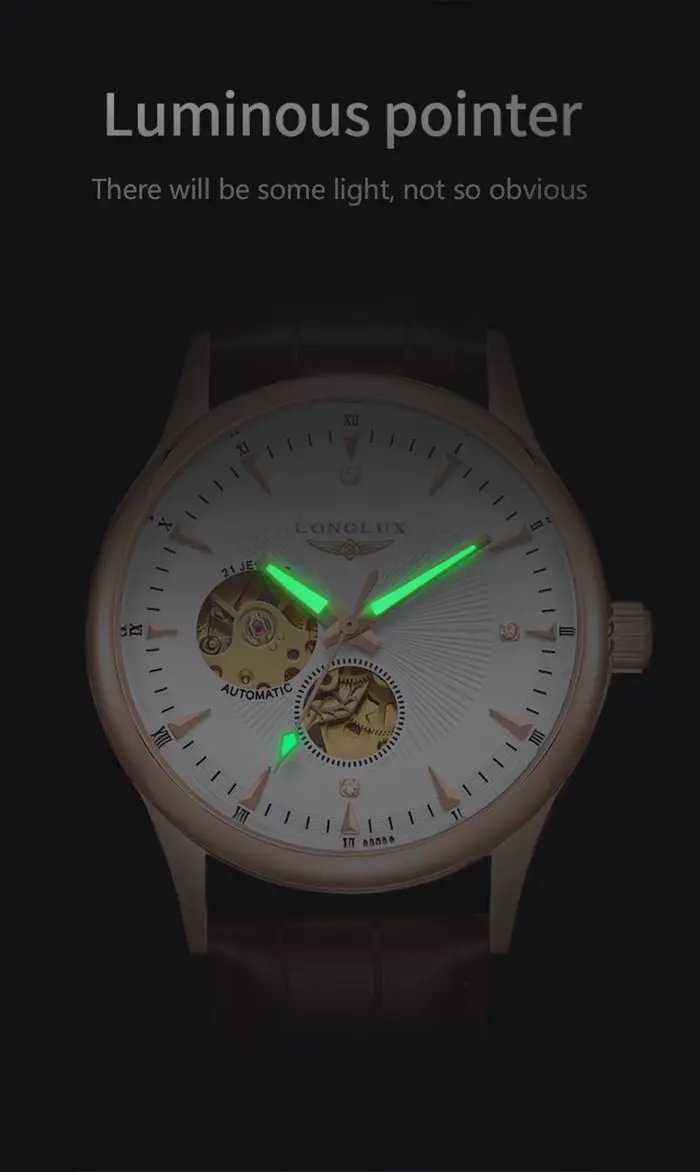 LONGLUX montre automatique style élégant en gros montres mécaniques squelette rome étanche montre po