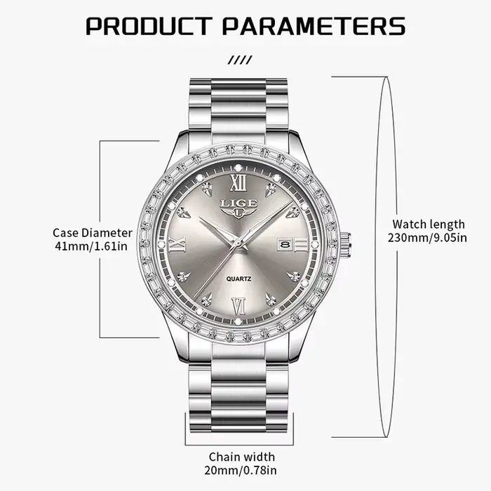 LIGE montre pour femme élégante mode horloge étanche lumineuse en acier inoxydable