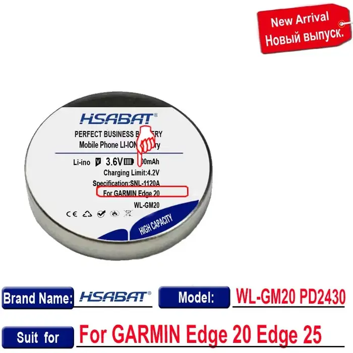 HSABAT 300mAh WL-GM20 PD2430 Batterie pour GARMIN Edge 20 / Edge 25 24.com