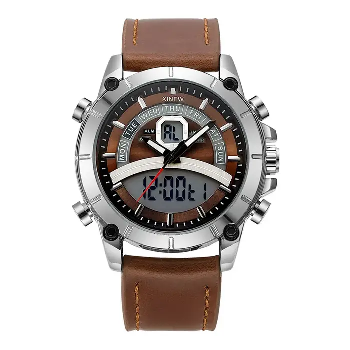 Hommes grande marque XINEW montres étudiants mode bracelet en cuir sport multi-fonction double temps chronographe montre Relogio Masculino