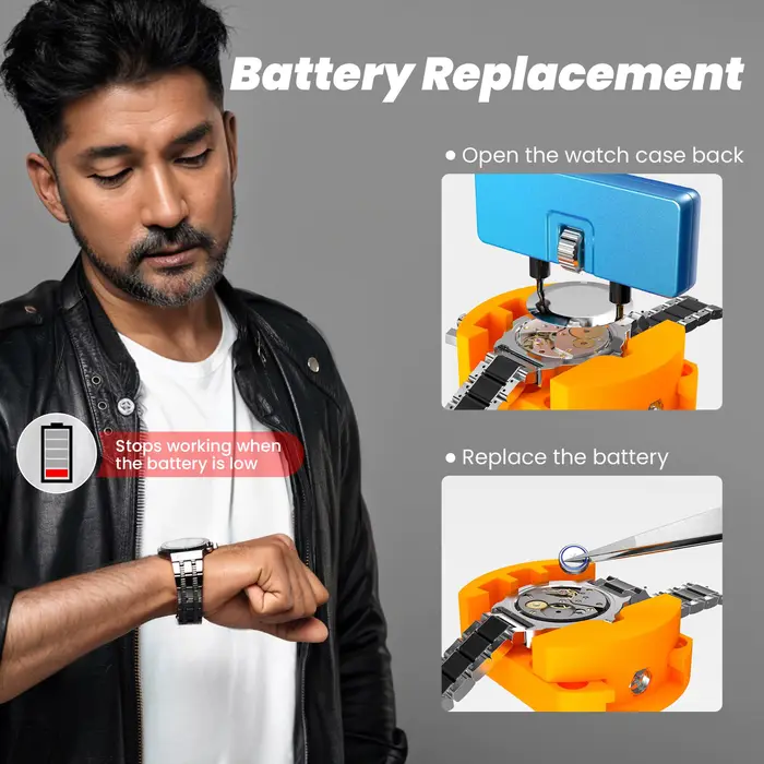 Kit de remplacement de piles pour montre, tournevis de réparation de montre, outil de remplacement de bracelet de montre, clé de démontage de fond de boîtier de montre, ouvre-boîtier de montre