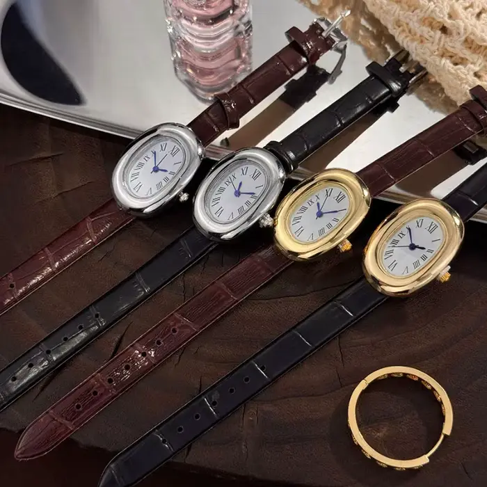 Montre à bracelet ovale, montre à quartz élégante et compacte, mode décontractée