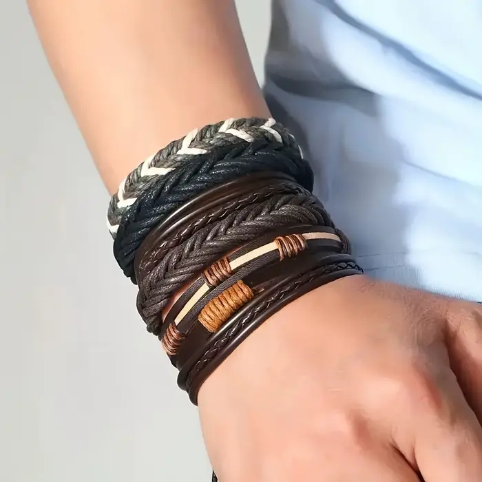 20 pièces Bracelets en cuir tressé pour hommes femmes envelopper perles de bois manchette Bracelet cordons de chanvre