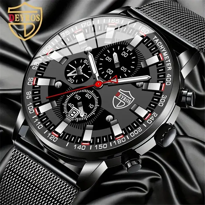 DEYROS luxe hommes d'affaires montre-bracelet à Quartz calendrier mode