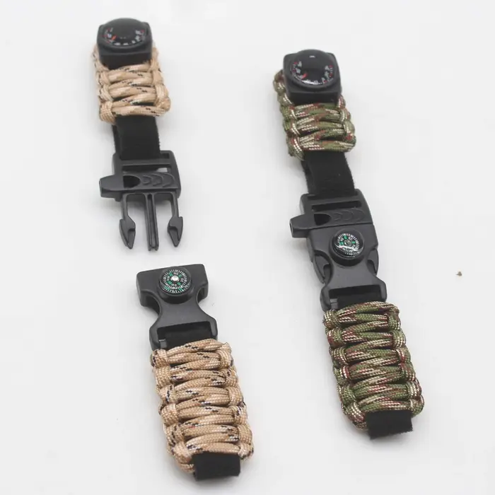 Bracelet de montre tissé en paracorde, sifflet, boussole, bracelet réglable