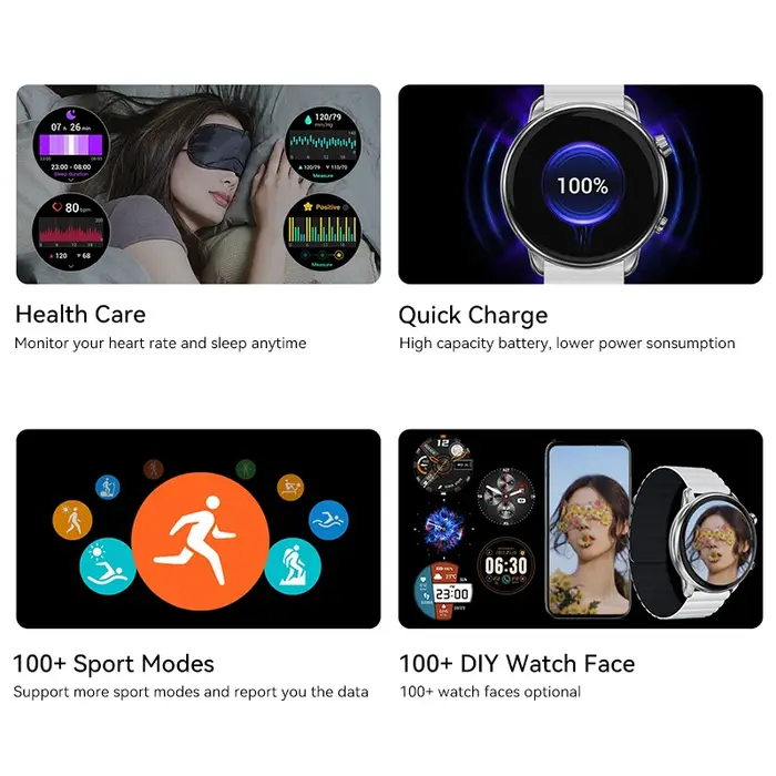 IMIKI TG2 Smartwatch 1.43 "AMOLED HD affichage étanche sport Bluetooth appel musique 3D Surround Fitness montre intelligente hommes femmes