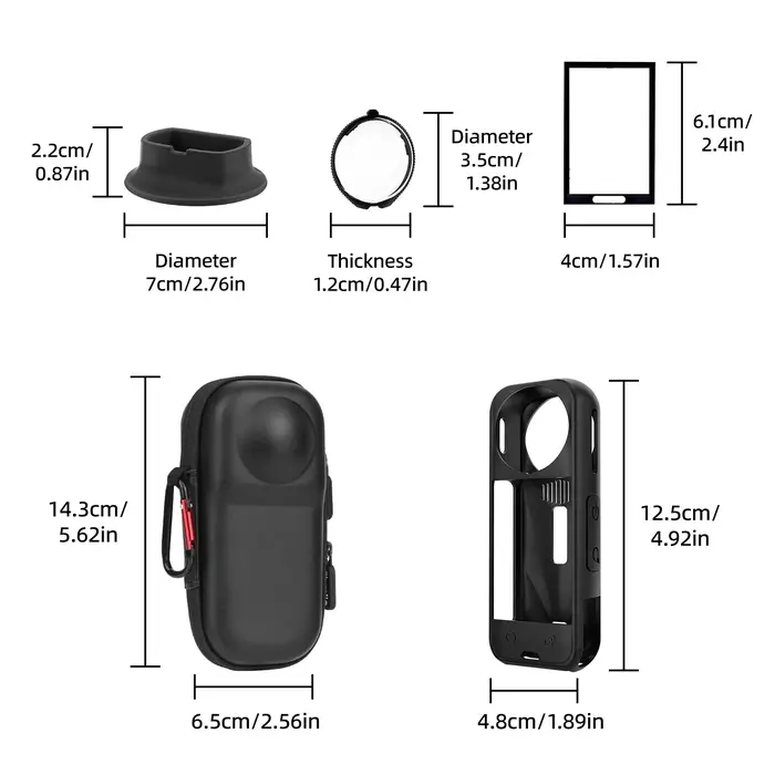 Kit d'accessoires pour Insta 360 X5 comprenant un étui de transport/une coque en silicone/des protections d'objectif/du verre trempé pour écran/une base de support en silicone