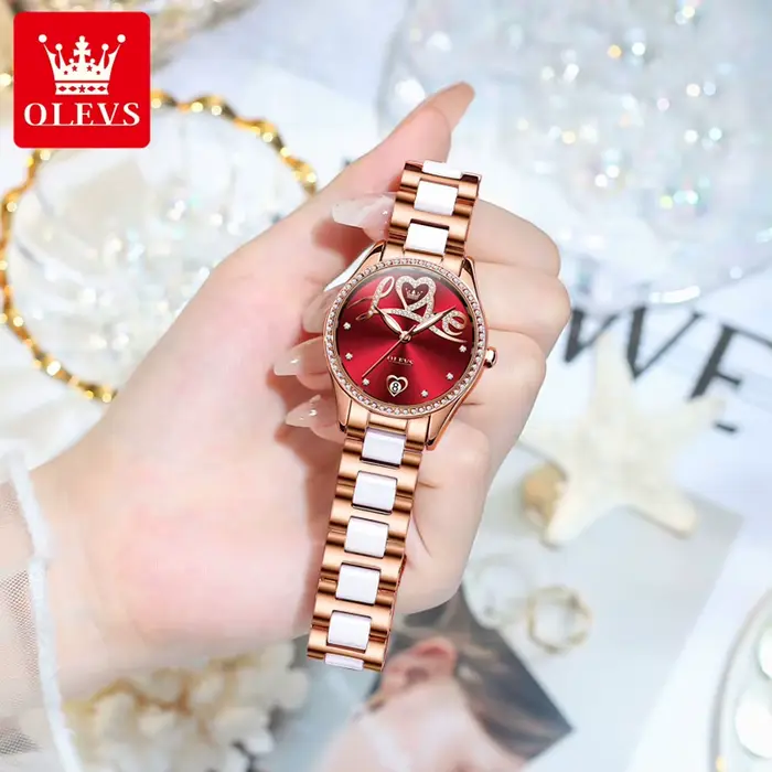 OLEVS 6686 montre mécanique automatique pour femme cadran coeur diamant date