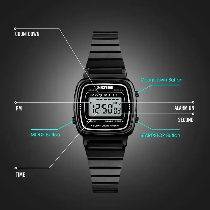 SKMEI 1901 luxe femmes montres petit cadran numérique Chrono calendrier Montre étanche dames Montre-bracelet horloge