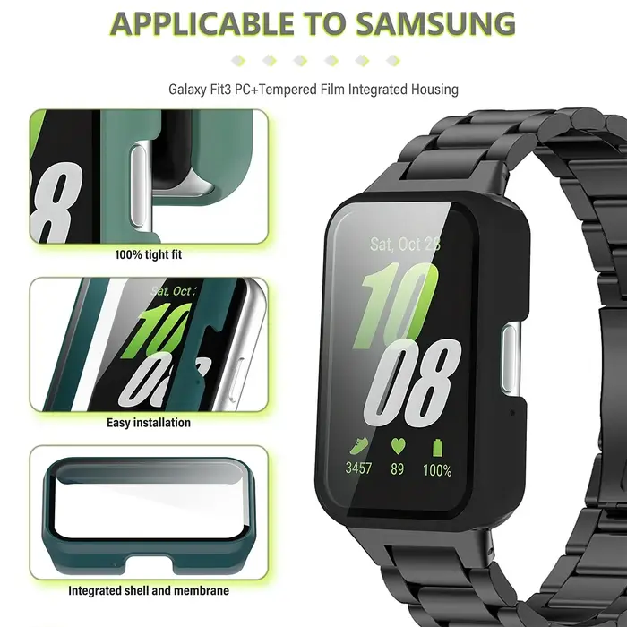 Smartwatch housse de protection pour Samsung Galaxy Fit 3 SM-R390 PC boîtier de montre avec verre trempé anti-chute
