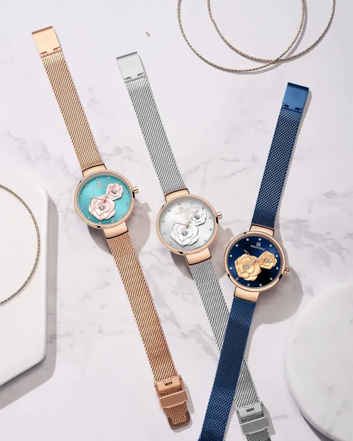 Femmes montre NAVIFORCE haut de gamme marque en acier maille étanche dames montres fleur Quartz femme montre-bracelet charmante fille horloge