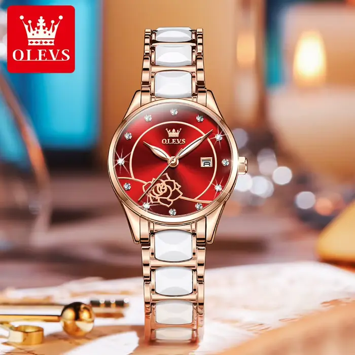 OLEVS 3606 montre de luxe pour femmes camélia Quartz japon mouvement 30M