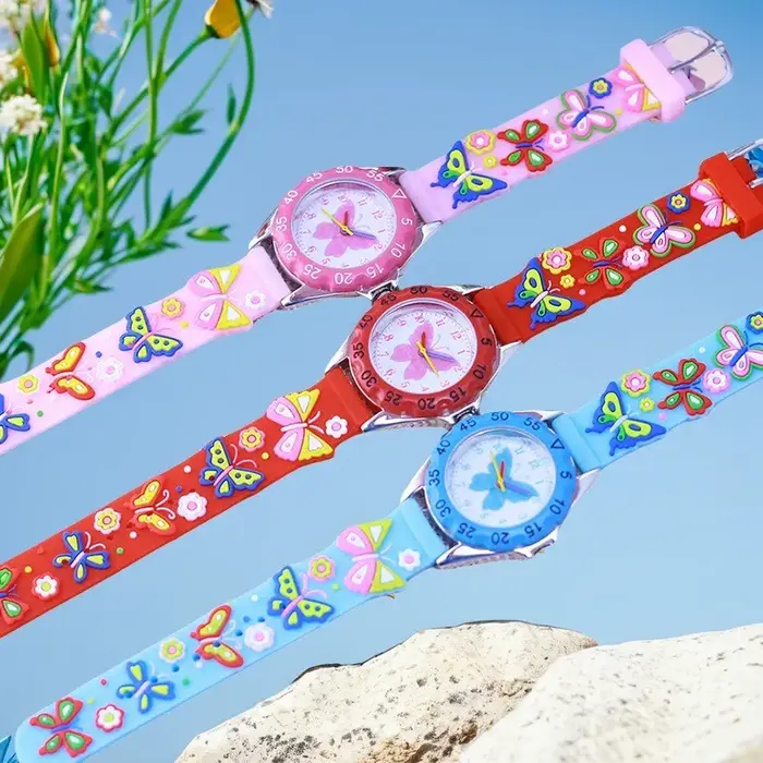 Enfants garçon fille apprendre le temps montres à quartz numériques élève de l'école primaire mignon rose papillon