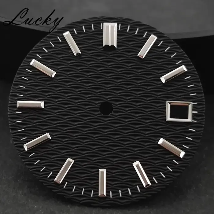Cadran de montre 28,5 mm bleu, rose, vert, noir, blanc, bleu ciel, surface texturée ondulée, accesso