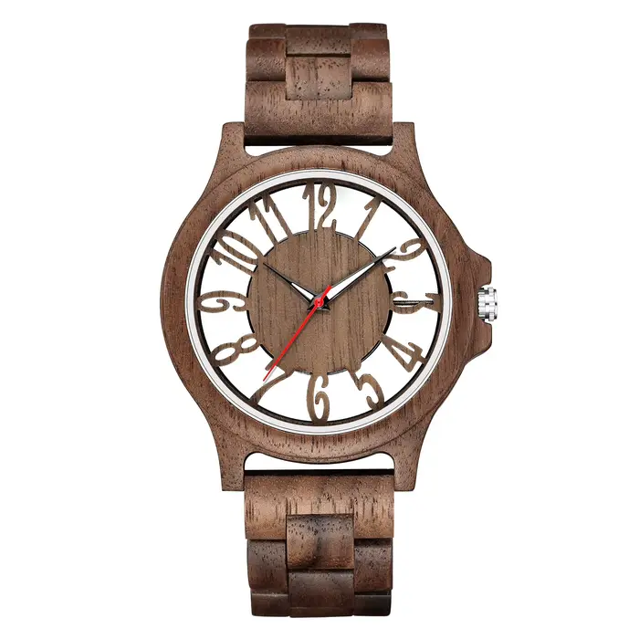 Montre à quartz en bois de style creux pour hommes et femmes, grand cadran, nouveau