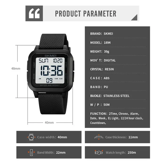SKMEI 1894 militaire étanche hommes montres choc électronique montre numérique