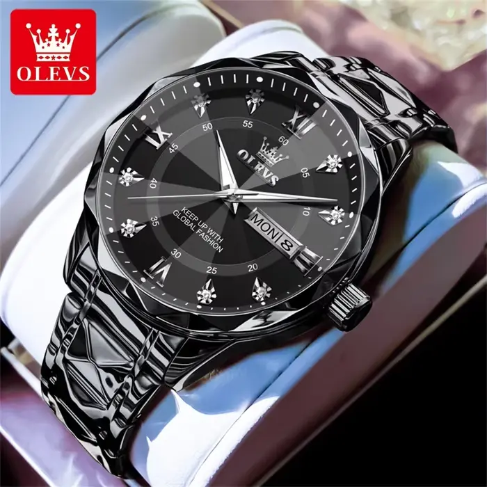 OLEVS Top marque hommes montres robe de mode Original montre-bracelet à Quartz lumineux étanche tendance losange montre pour homme Date semaine