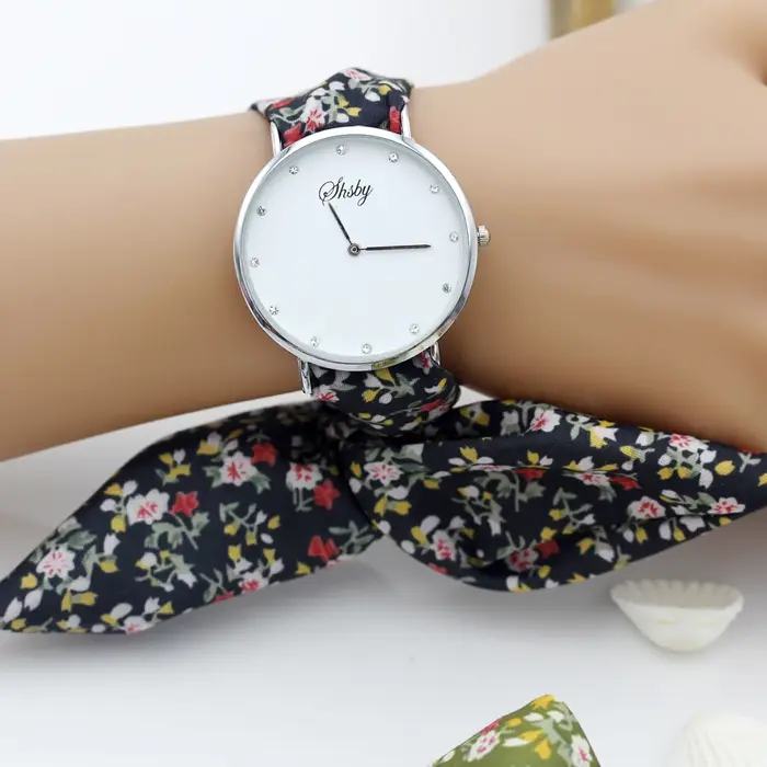 Shsby-Montre-bracelet fleurie pour femmes, bracelet en tissu argenté, de haute qualité, pour filles