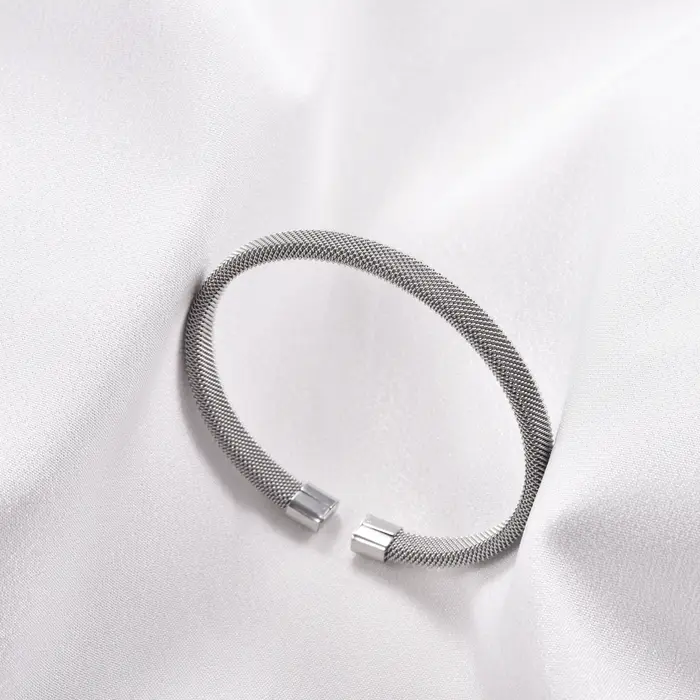 Bracelet ouvert minimaliste en maille tressée, plaqué or/argent, en acier inoxydable, jonc moderne e