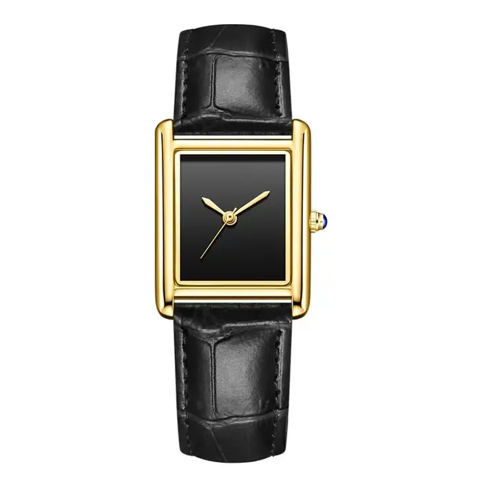 Montre de luxe pour homme, carrée, rectangulaire, Reloj Sliver Orologio, bracelet en cuir noir, acie