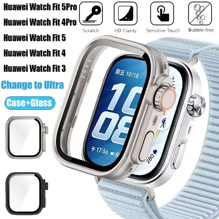 Boîtier PC haut de gamme + verre de protection pour Huawei Watch Fit 4-5 Pro