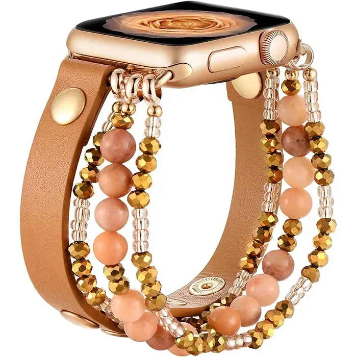 Bracelet en cuir perlé élastique pour femme, bracelet pour Apple Watch, Iwatch SE Series Ultra, 8, 7, 6, 5, 4, 3, 2, 49mm, 40mm, 38mm, 41mm