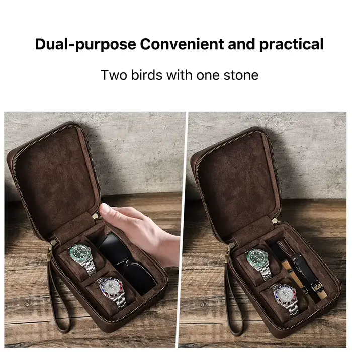 Étui de voyage en cuir véritable pour montres