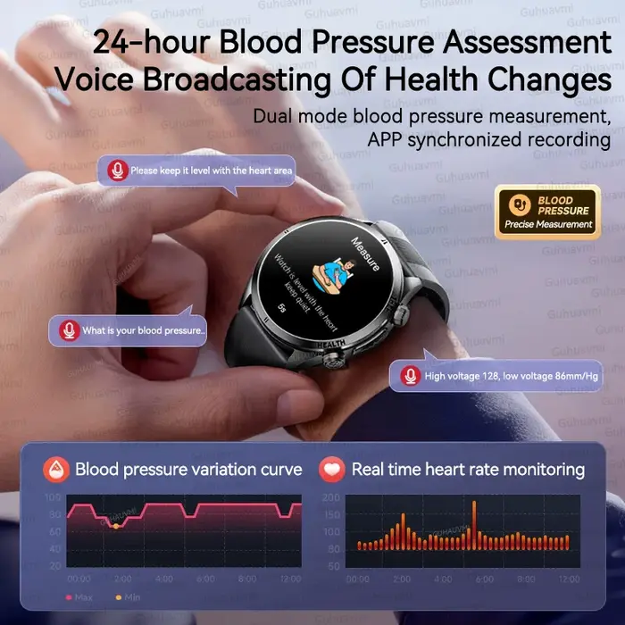 Montre connectée avec moniteur de pression artérielle True Blood, pompe à air double mode + airbag, 