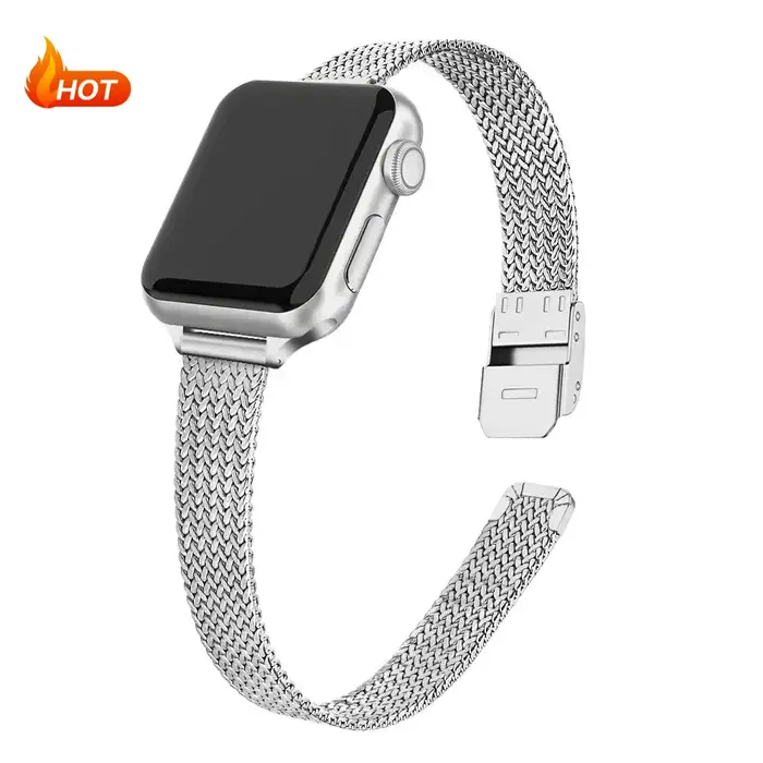 Bracelet mince en métal pour Apple Watch, Ultra3 49 40 41 44 45 38 42 46mm, Bracelet milanais en aci
