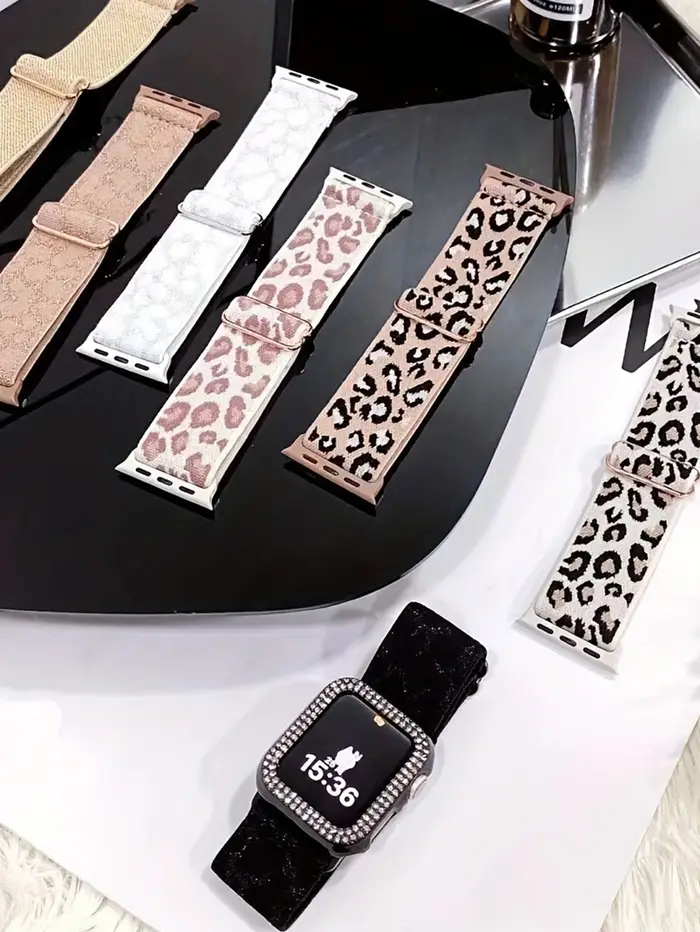 Bracelet en nylon imprimé léopard chic pour Apple Watch série 9/8/7/6/5/4/3/2/SE