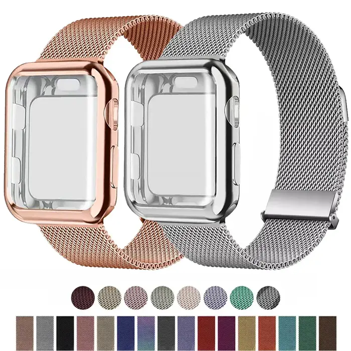 Boucle milanaise + étui pour bracelets de montre Apple 45mm 44mm 38mm-42mm 41/40mm bracelet magnétique en métal iwatch série 9 8 7 6 5 4 3 SE