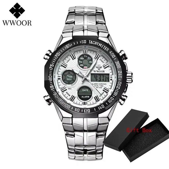 Wwoor Top marque analogique hommes 50 m étanche chronographe Sport militaire mâle horloge homme lumineux double affichage Quartz montres