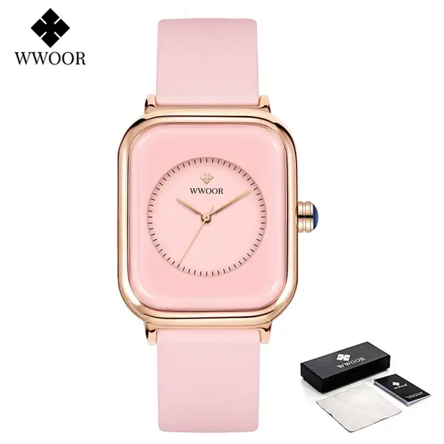 WWOOR marque de luxe montres pour femmes mode carré violet dames Quartz montre-bracelet étanche bracelet en Silicone Relogio Feminino