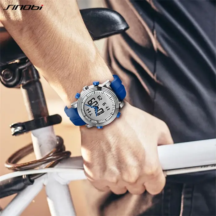 Nouveau SINOBI marque sport chronographe hommes montres numérique Quartz double mouvement étanche plongée bracelet