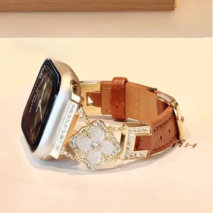 Feeling d'or cinq fleurs en cuir véritable compatible avec le bracelet iWatch 38mm 40mm 41mm 42mm 44mm 45mm 49mm