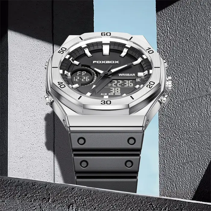 Montre militaire FOXBOX 0030 à double affichage numérique et quartz pour homme