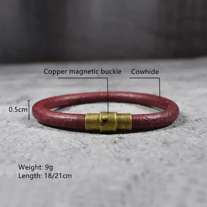 Bracelet à fermoir magnétique hommes Bracelets en cuir véritable Style Simple dames couleur marron rougeâtre