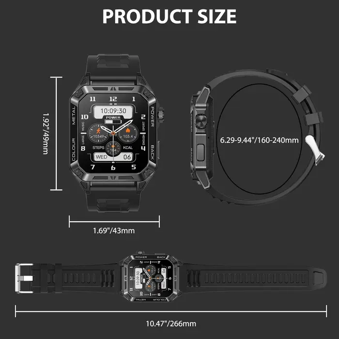 EIGIIS hommes montres intelligentes 1.91 "HD écran tactile 108 + Modes sportifs Fitness Tracker avec fréquence cardiaque SpO2 moniteur de sommeil podomètre