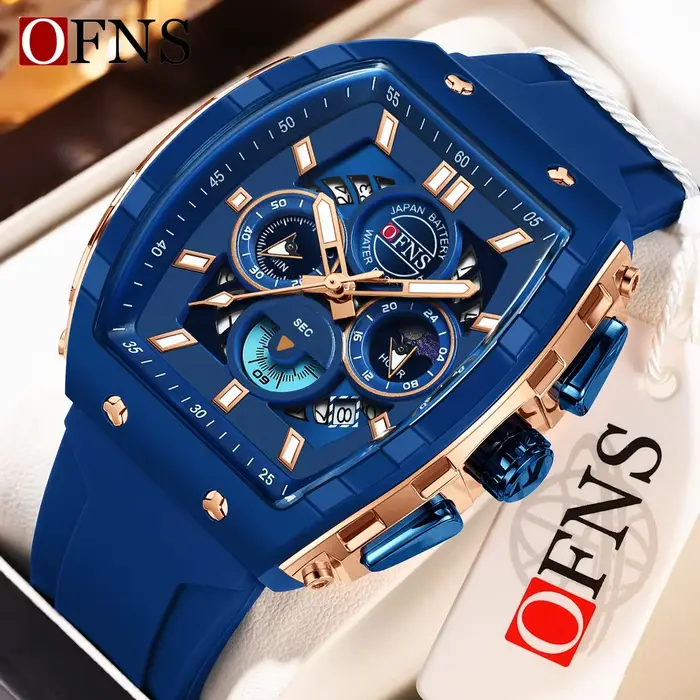 OFNS mode montres à Quartz pour homme lumineux étanche chronographe calendrier bracelet en Silicone en plein air de luxe sport hommes montre