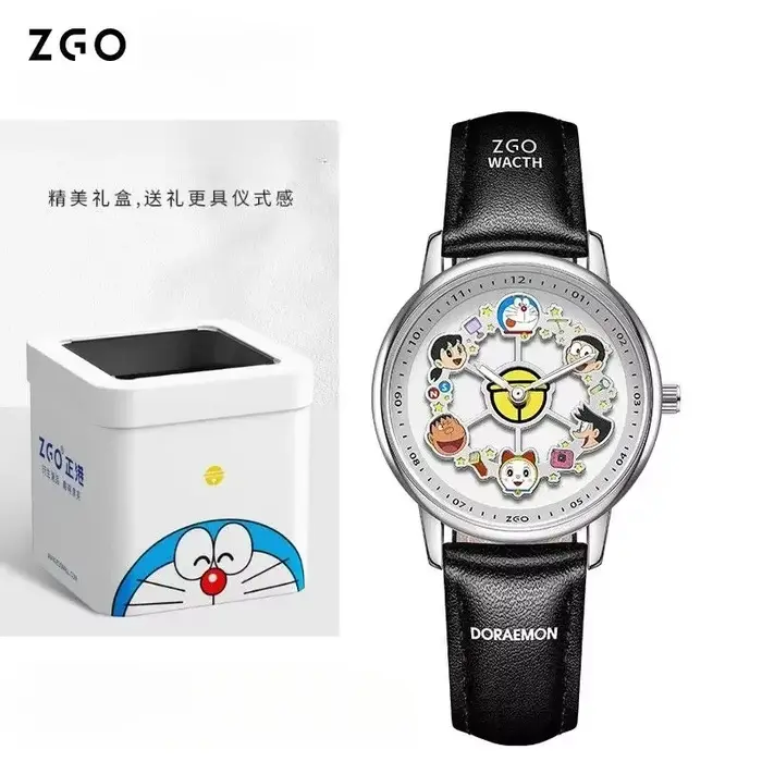 ZGO-Montre à quartz Shoous Carrousel Doraemon pour filles, co-marquée, cadran rotatif