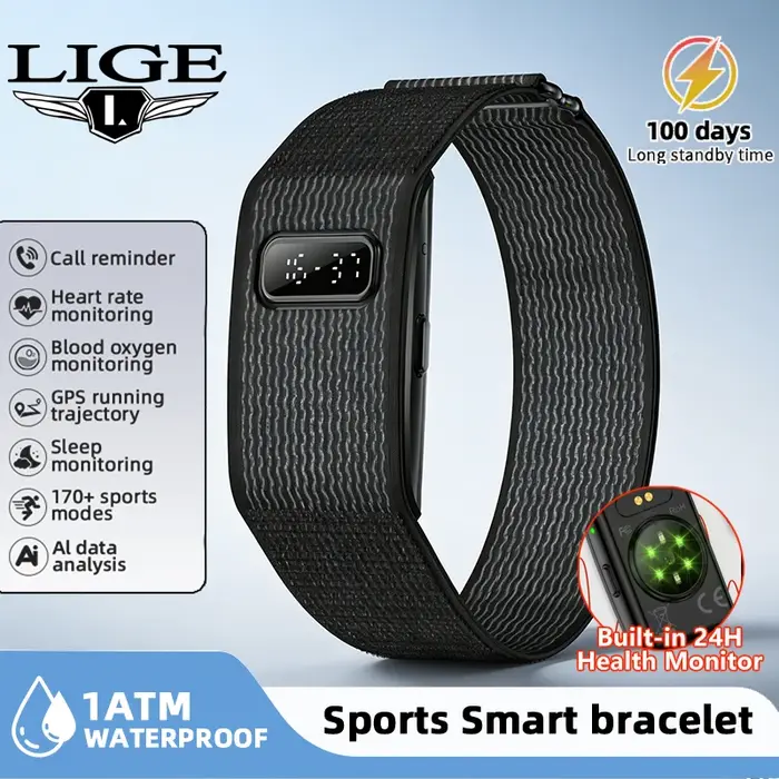 Nouvelle montre connectée numérique LIGE pour homme avec moniteur de fréquence cardiaque 24h/24