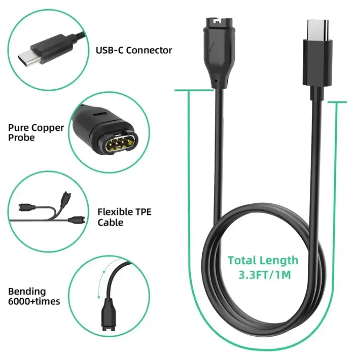 Câbles de charge USB Type C pour montres connectées Garmin Fenix 8
