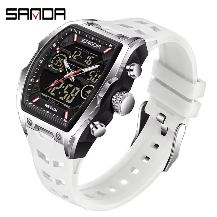 SANDA hommes double affichage montre électronique grand cadran sport LED analogique numérique chrono