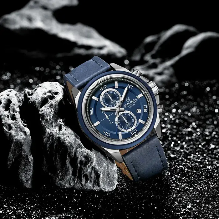 NAVIFORCE marque montres pour hommes bracelet en cuir véritable chronographe Quartz affichage de la Date montre-bracelet Sport étanche mâle cadeau horloge