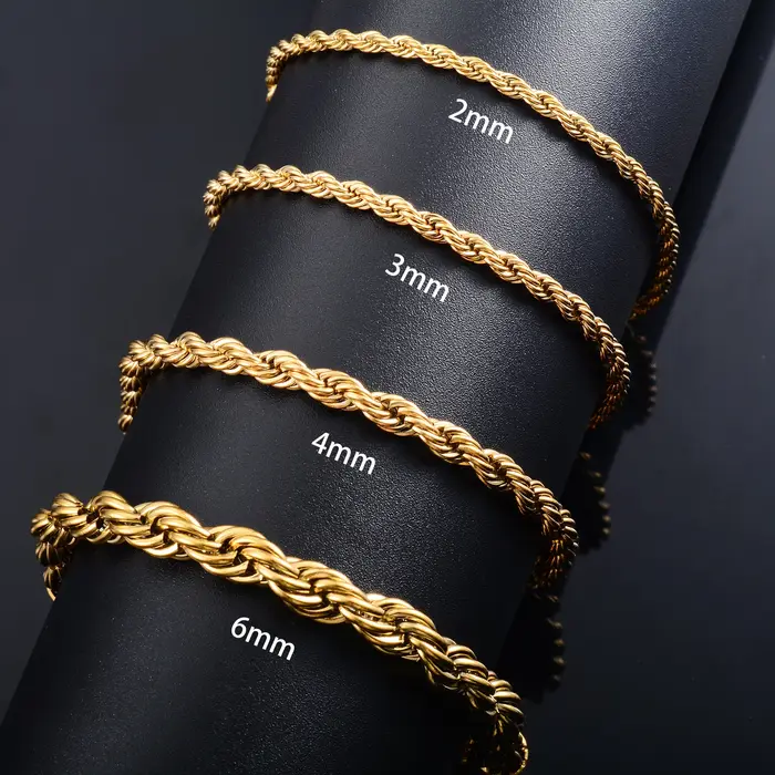Bracelet chaîne en corde d'acier inoxydable pour hommes et femmes