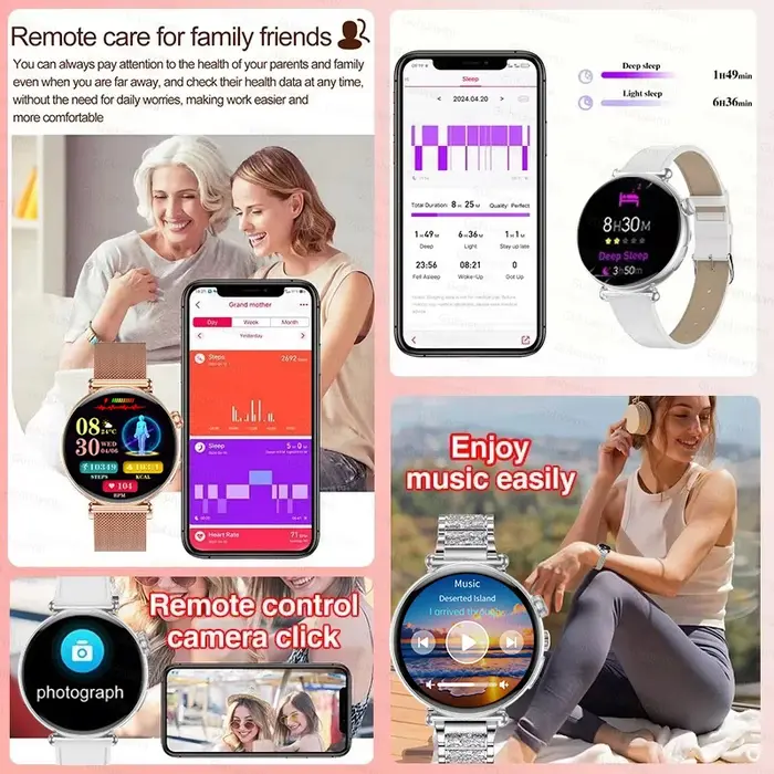 Femmes Smartwatch 1.32 pouces AMOLED écran appel ECG Sport montre pression artérielle Micro examen p