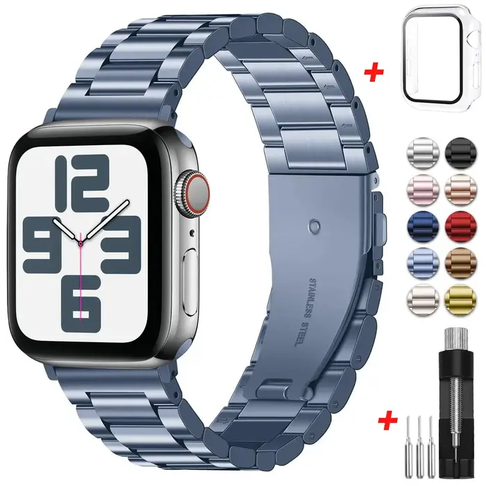 Pour bracelet de montre Apple 41mm 40mm 44mm 46mm 38mm 42mm 45mm bracelet iWatch en métal avec étui 